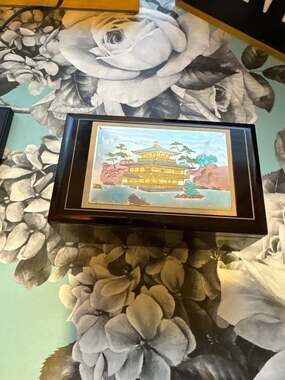 Vintage Japanese Lacquer Music Jewelry Box, Kinkaku-ji Golden Pavilion Artwork